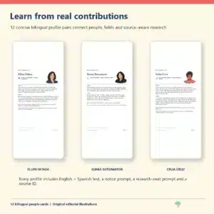 Bilingual Hispanic Heritage Month biography profile cards in English and Spanish