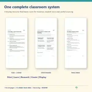 Complete Hispanic Heritage Month classroom display system with headings, profiles and student pieces