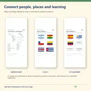 Hispanic Heritage Month maps, regions, place labels and flag references